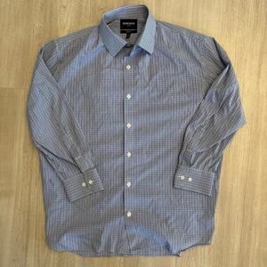 Bonobos Button Down Shirt Long Sleeve Men Size 18 33 Plaid Checker Blue Standard